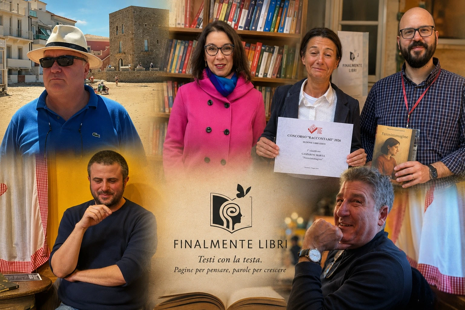 Team editoriale al lavoro intorno a un tavolo con libri e manoscritti